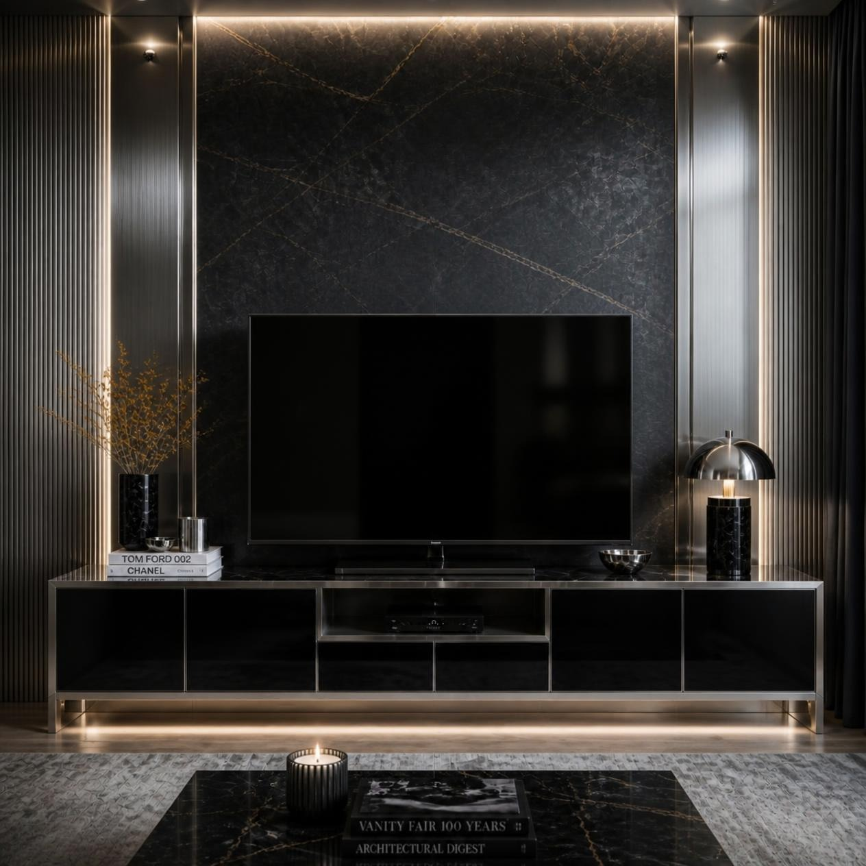 Noir Steel Media Console