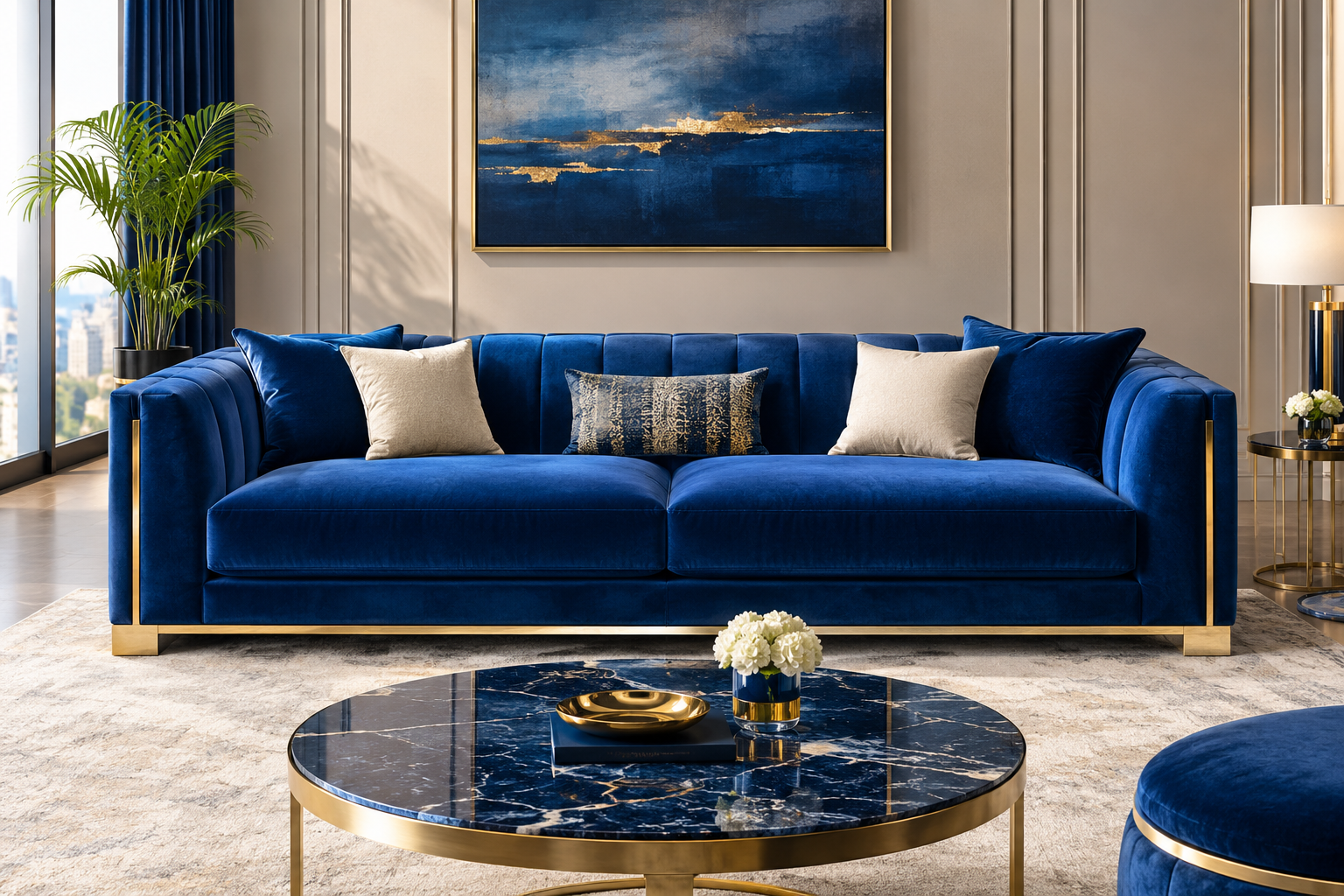 Curved Signature Sofa — Navy Velvet