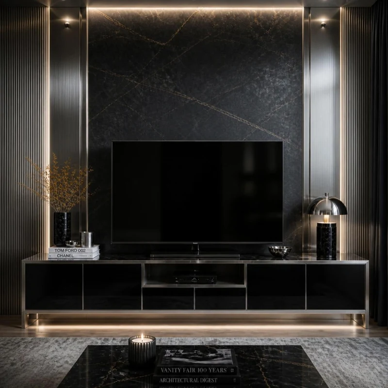 Noir Steel Media Console