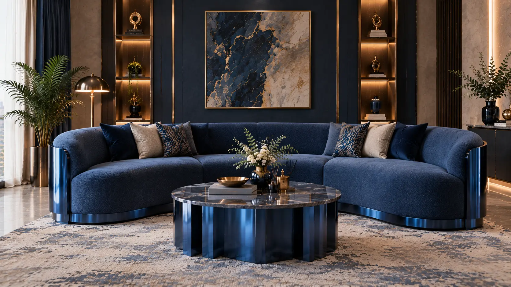 Curved Signature Sofa — Navy
